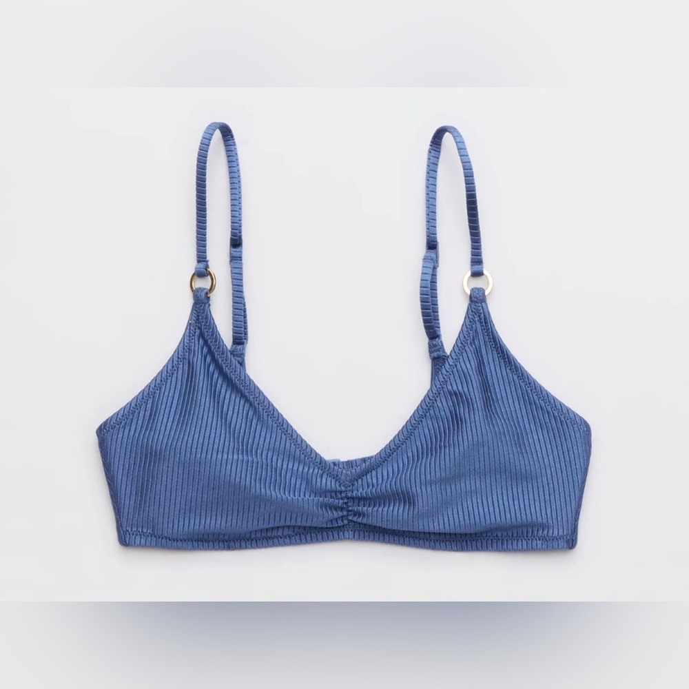 NWT Aerie Beach Babe Shine Rib Voop Bikini Top in Marbled Blue